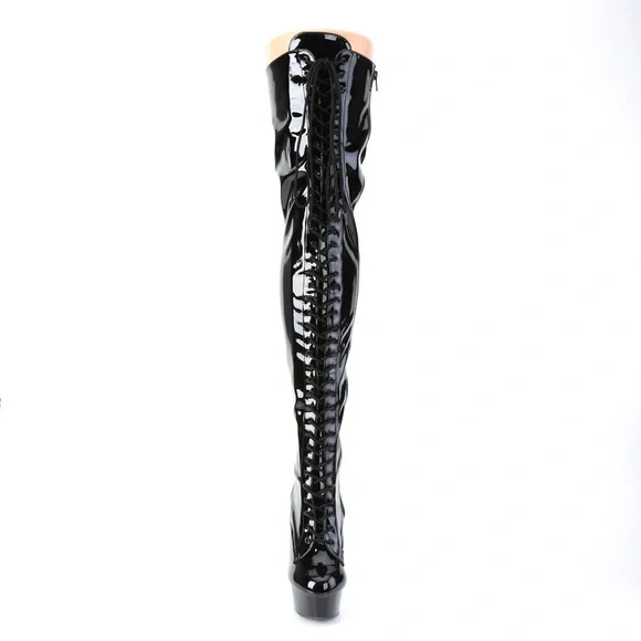PLEASER • DELIGHT-3023 6" Heel Platform Lace-Up Stretch Thigh Boots - Picture 5 of 8